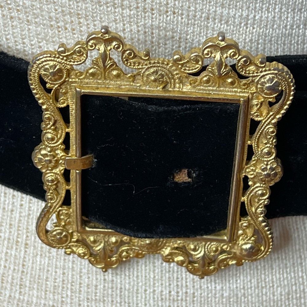 Vintage Velvet Golden Square Belt Accessory Lady Size M Art Nouveau style